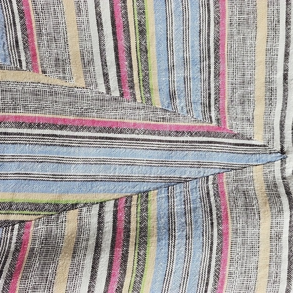 For Cynthia Colorful Striped Dress Short Sleeves, Big Pockets. 55% Linen 45% Cot - Picture 4 of 9